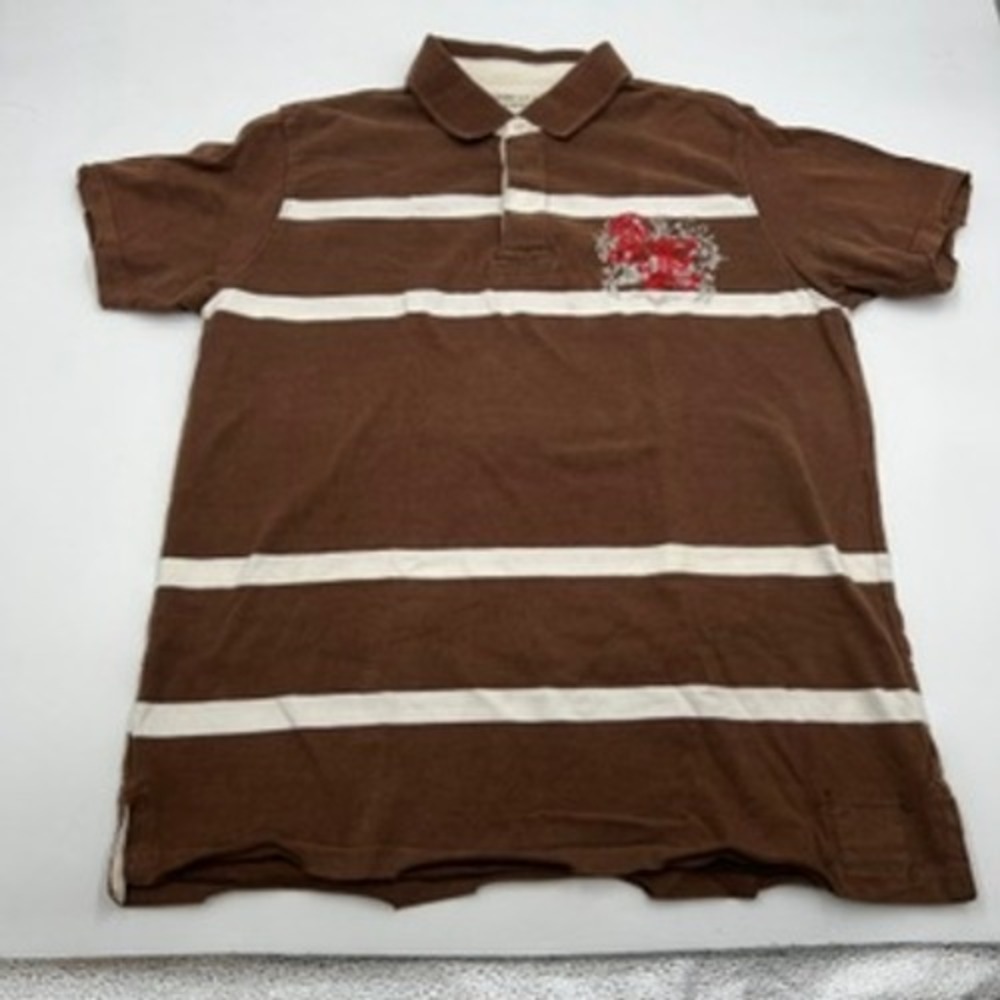 American Eagle Outfitters Mens rugby Brown Polo Shirt Embroidered Crest Large